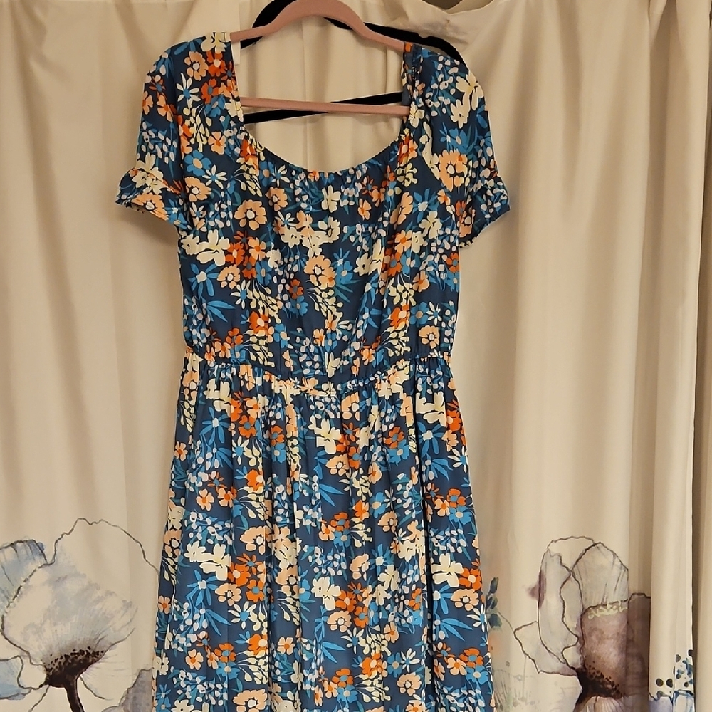 SHEIN Blue and Orange Floral Mini Dress